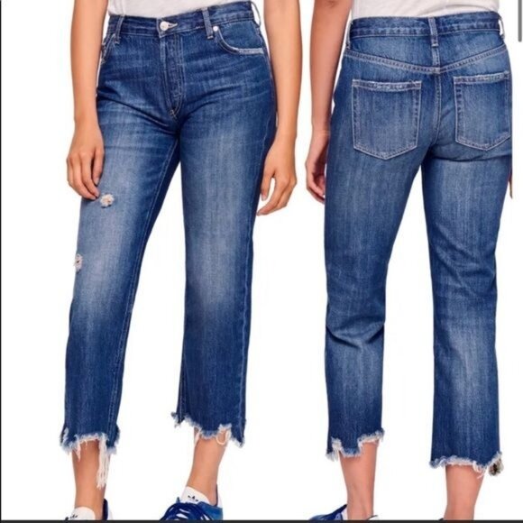 Free People Denim - Free People Maggie Straight Leg Distressed Cropped Jeans